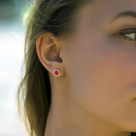 Women's Round Orange Birthstone Elegant Mall Dainty Halo Cubic Zirconia Earring - Picture 3 of 6